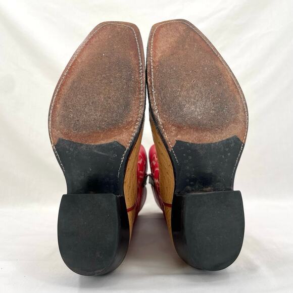 Rios of Mercedes Red Western Ostrich Orange Leather Square Toe Cowboy Boots 7B - Picture 8 of 16